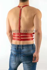 Kırmızı Deri Çoklu Kemerli Tokalı Erkek Harness SHM17 - Image 3