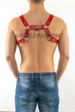 Kırmızı Deri Gümüş Halkalı ve Zımbalı Erkek Harness SHM23 - Image 3