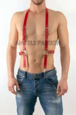 Kırmızı Deri Halka Detaylı Erkek Harness Pantolon Askısı SHM29