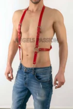 Kırmızı Deri Halka Detaylı Erkek Harness Pantolon Askısı SHM29 - Image 3