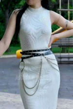 Stylish Leather Belt with Chain Detail and Wrap-Around Waist - SH731 - Image 4