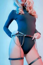 Chain Detail Sexy Leather Waist Strap Leg Garter Harness - SH1323 - Image 3