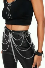 Stylish Leather Harness Belt with Chain Detail - SH512