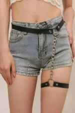 Siyah Deri Zincir Detaylı Bacak Jartiyeri ve Bel Kemeri SH961 - Image 3