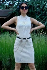 Stylish Adjustable Leather Belt with Chain, Chain Dress Belt - SH729