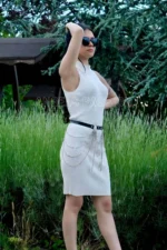 Stylish Adjustable Leather Belt with Chain, Chain Dress Belt - SH729 - Image 2