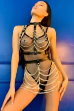 Chain Crop and Skirt Harness Set, Festival Stage Costume - SH1006