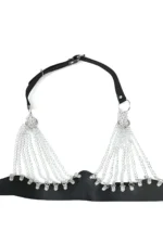 Gümüş Zincirli Siyah Deri Göğüs Harness SH964 - Image 6