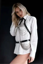 Chain-detailed chest and waist harness with neck and back closure - SH701 - Image 2