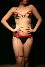 Chain-Detailed Sexy Leather Harness Set - Women's Leather Lingerie - SH486