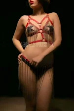 Chain-Detailed Sexy Red Fantasy Leather Set - SH496