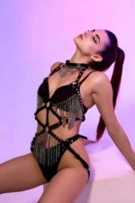 Zincir Detaylı Siyah Deri Body Harness SH1080 - Image 3