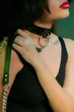 Siyah Deri Metal Halkalı Zincirli Choker Tasma SH246 - Image 2