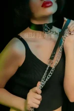 Siyah Deri Metal Halkalı Zincirli Choker Tasma SH246 - Image 3