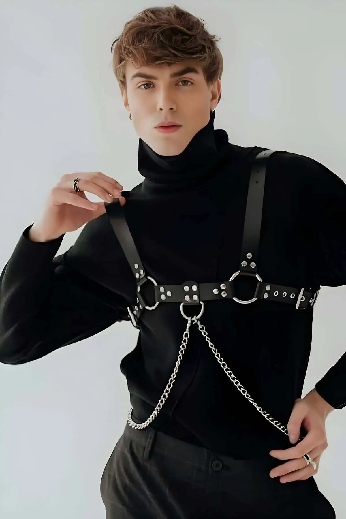 125174.webp Zincir ve Halka Detaylı Erkek Harness SHM109 - Image 1