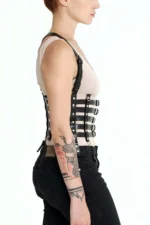 Siyah Deri 5 Tokalı Korse Harness SH630 - Image 5