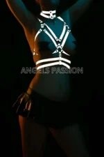 White Reflective Erotic Lingerie Chest Harness - SH296 - Image 3