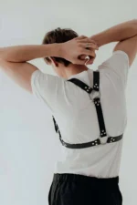 Siyah Deri Çoklu Metal Halka Detaylı Erkek Harness SHM92 - Image 2