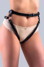 Siyah Deri Halkalı Kemer Detaylı Vücut Harness SH1007