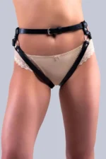 Siyah Deri Halkalı Kemer Detaylı Vücut Harness SH1007 - Image 2