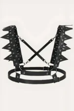 Siyah Deri Zımbalı ve Taşlı Çapraz Göğüs Harness SH1166 - Image 5