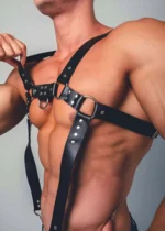 Siyah Deri Metal Halkalı ve Zımbalı Omuz Askılı Erkek Harness SHM23 - Image 2