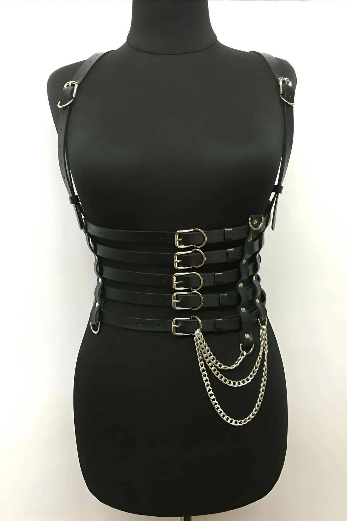 Elegant Leather Belt with 5-Row Chain Detail - SH626