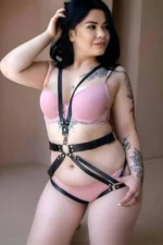 Siyah Suni Deri Metal Halkalı Body Harness SH1210