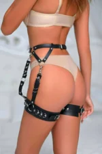 Elegant Leather Garter Harness with Ring Detail - SH1047 - Image 4