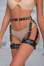 Elegant Leather Garter Harness with Ring Detail - SH1047