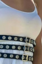 Adjustable, Stylish Leather Waist Corset Belt with Three Thin Straps for Dresses - SH641 - Image 4