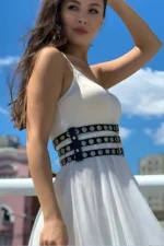 Adjustable, Stylish Leather Waist Corset Belt with Three Thin Straps for Dresses - SH641 - Image 3