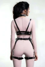 Open-Chest Leather Garter Harness Set with Rings - SH1231 - Image 2