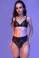 Leather Harness with Ring and Chain Detail - SH737