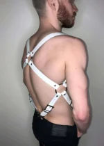 Beyaz Metal Tokalı Deri Erkek Harness SHM11 - Image 2