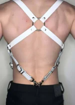 Beyaz Metal Tokalı Deri Erkek Harness SHM11 - Image 3