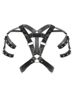 Siyah Deri Metal Halkalı ve Zımbalı Erkek Harness SHM6 - Image 2