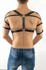 Siyah Deri Metal Halkalı ve Zımbalı Erkek Harness SHM6 - Image 3