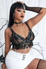Stylish Leather Chain Chest Harness and Bracelet Set - SH952
