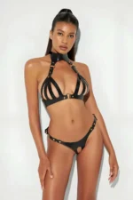 Stylish Leather Bra Set, Open Mesh Leather Fantasy Bra Set, Sexy Leather Apparel - SH1089