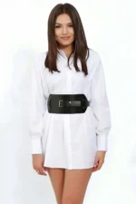 Siyah Deri Tokalı Geniş Korse Kemer SH1116 - Image 3