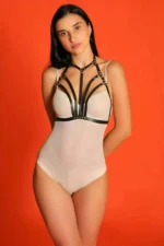 Siyah Deri Zımba Detaylı Ayarlanabilir Göğüs Harnes SH1063