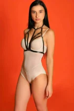 Siyah Deri Zımba Detaylı Ayarlanabilir Göğüs Harnes SH1063 - Image 3