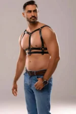 Siyah Metal Halkalı Deri Erkek Göğüs Harness SHM138 - Image 5