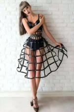 Siyah Deri Kafes Detaylı Büstiyer ve Etek Takımı SH1013