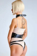 Siyah Deri Tokalı Tasmalı Boydan Vücut Harness SH1321 - Image 2