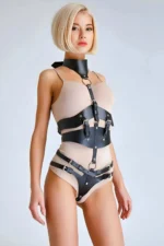 Siyah Deri Tokalı Tasmalı Boydan Vücut Harness SH1321