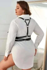 Siyah Deri Tokalı Omuz ve Bel Detaylı Göğüs Harness SH932 - Image 2