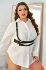 Siyah Deri Tokalı Omuz ve Bel Detaylı Göğüs Harness SH932 - Image 3