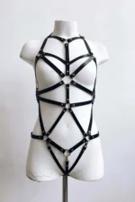 Siyah Deri Halka ve Perçin Detaylı Body Harness SH316 - Image 3